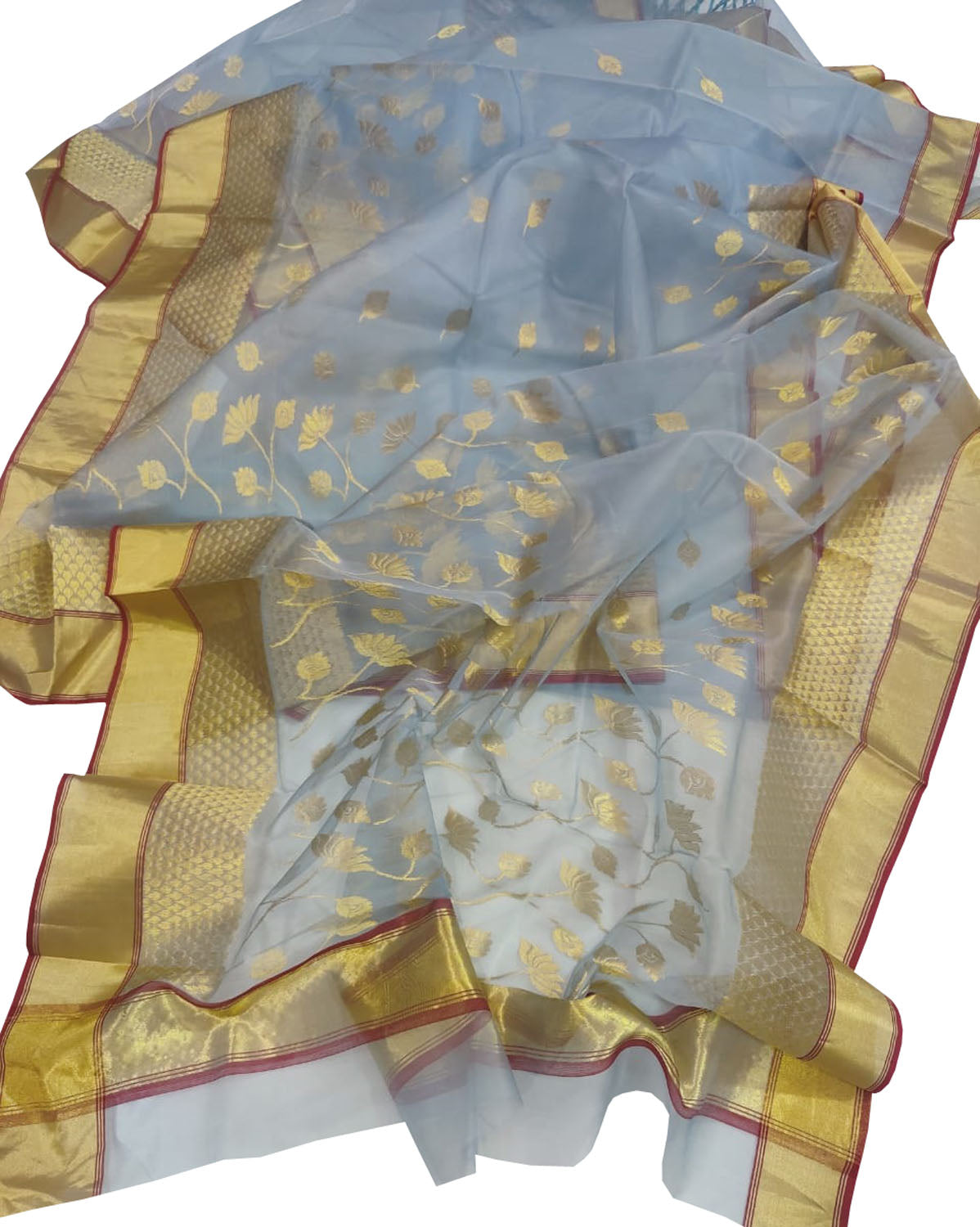 Exquisite Blue Chanderi Handloom Katan Organza Silk Saree - Luxurion World