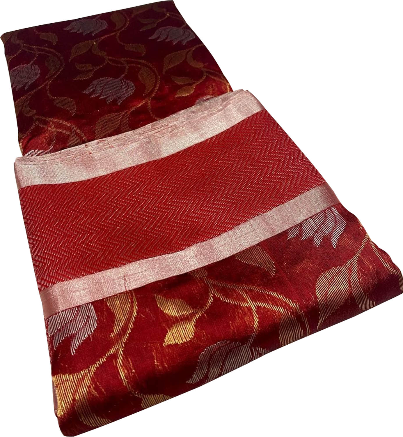 Maroon Chanderi Handloom Pure Silk Sona Roopa Flower Design Saree - Luxurion World