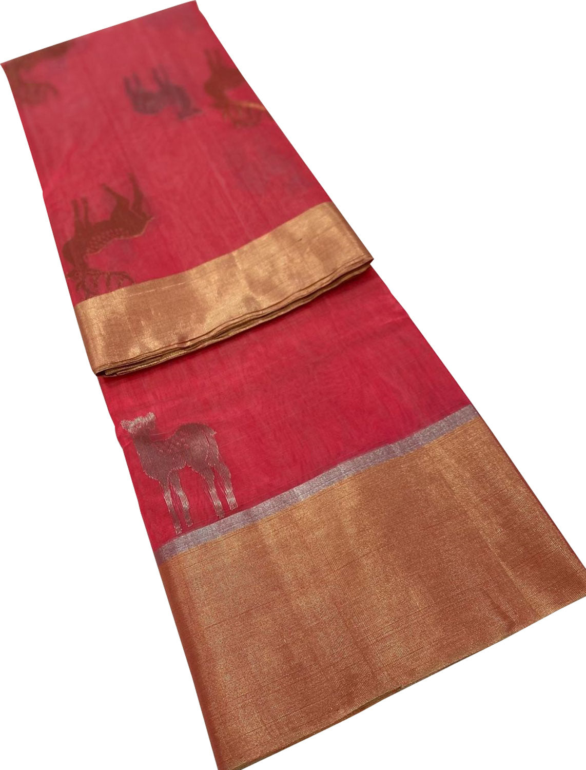 Pink Chanderi Handloom Pure Silk Deer Design Saree - Luxurion World