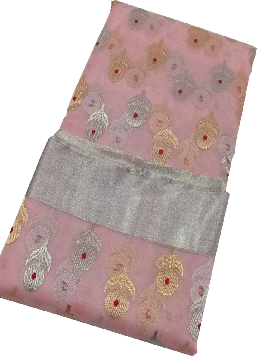 Pink Chanderi Handloom Pure Katan Silk Sona Roopa Saree - Luxurion World