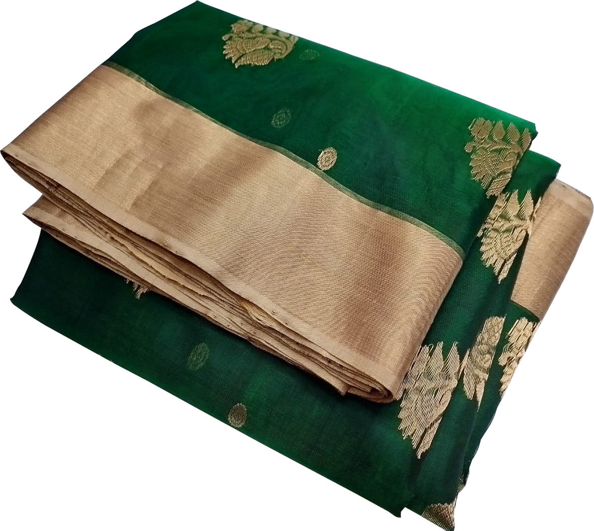 Green Chanderi Handloom Pure Katan Silk Saree - Luxurion World