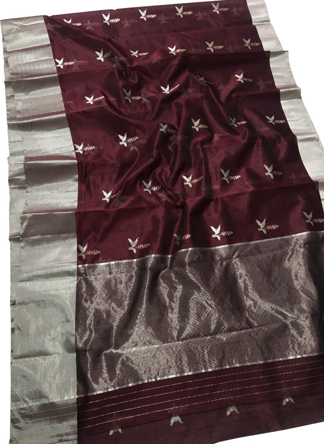 Maroon Chanderi Handloom Pure Silk Saree - Luxurion World
