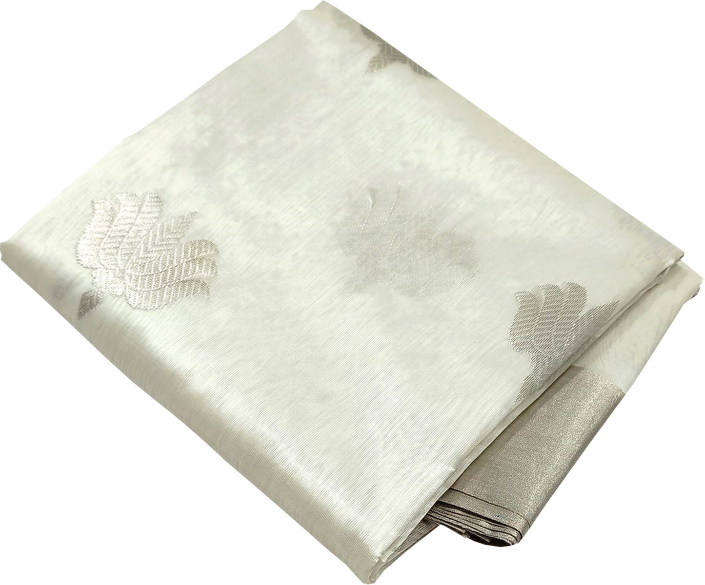 Off White Chanderi Handloom Pure Silk Saree - Luxurion World