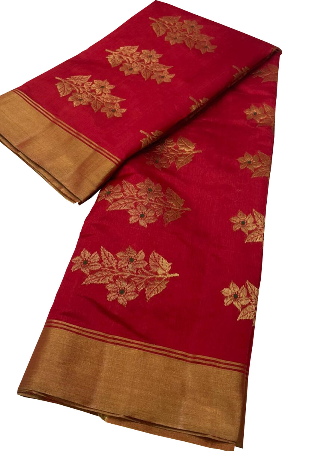 Red Chanderi Handloom Pure Silk Saree - Luxurion World