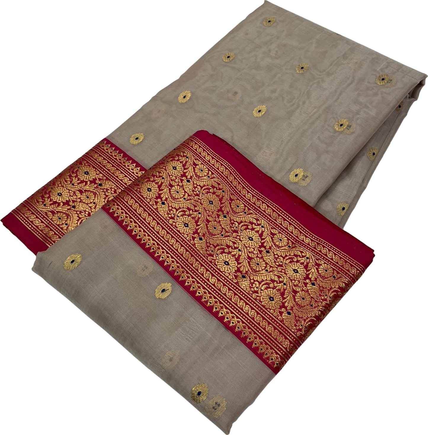 Off White Chanderi Handloom Pure Katan Silk Saree - Luxurion World