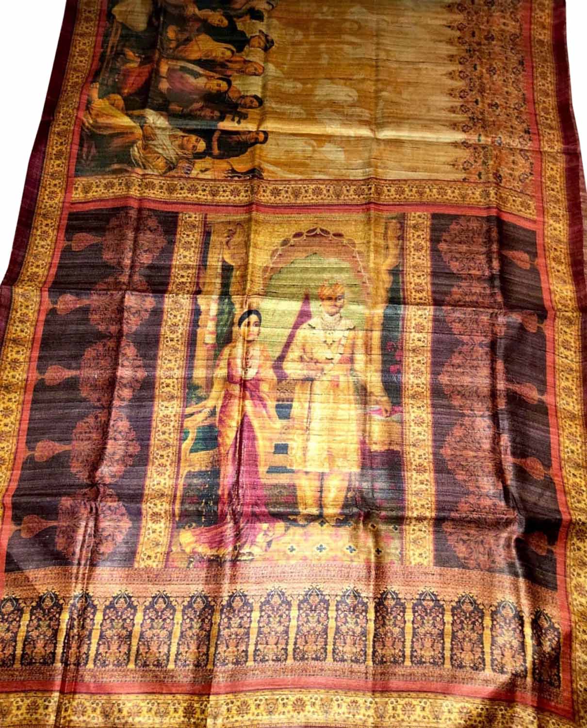 Stunning Yellow Tussar Ghicha Silk Saree with Digital Print - Perfect for Any Occasion! - Luxurion World