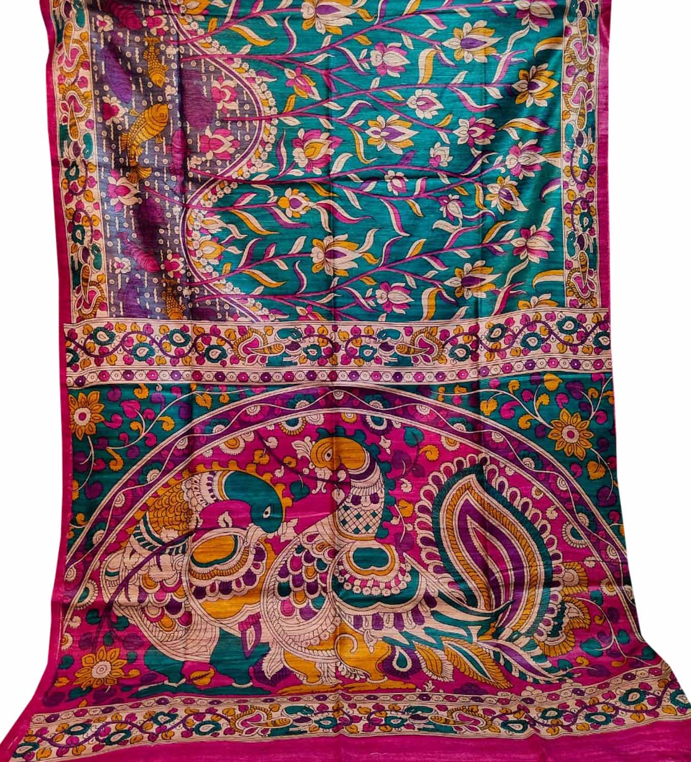 Stunning Green Tussar Ghicha Silk Saree with Digital Print - Luxurion World