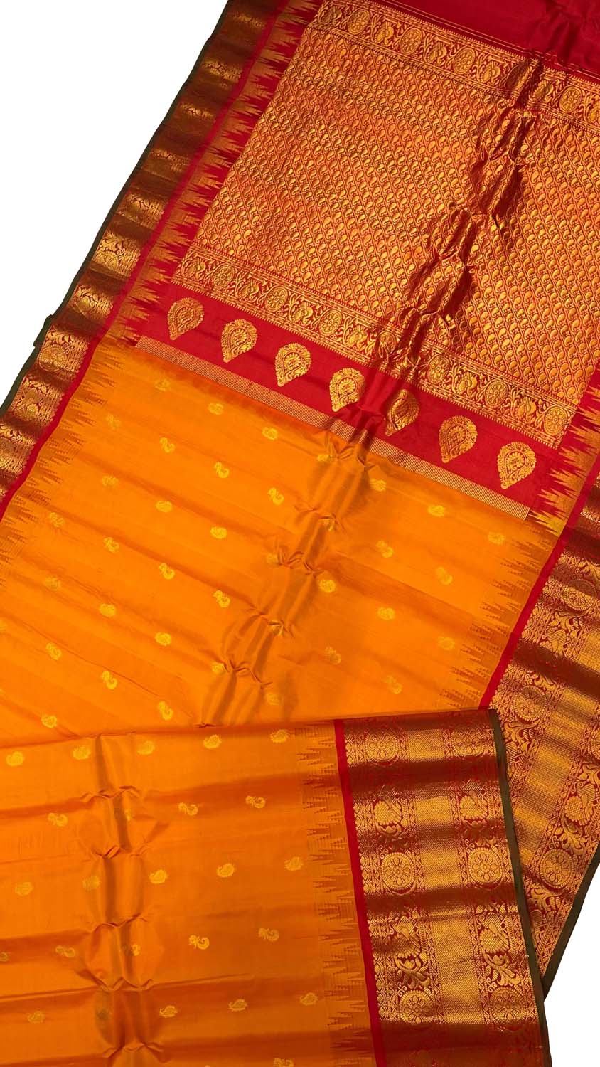 Orange Gadwal Handloom Pure Silk Saree - Luxurion World
