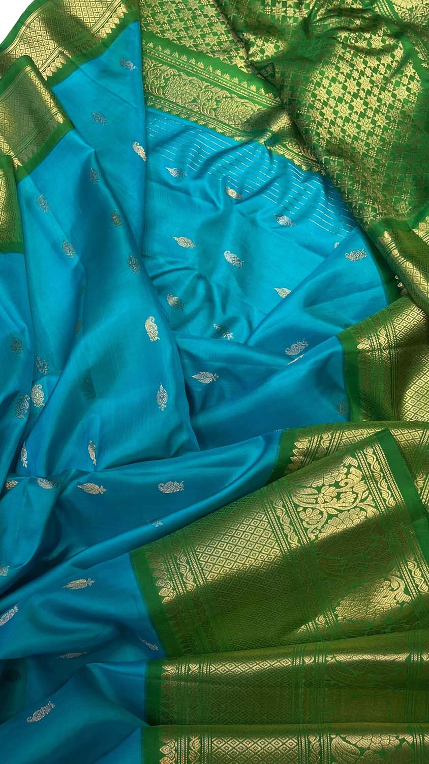 Blue Gadwal Handloom Pure Silk Saree - Luxurion World