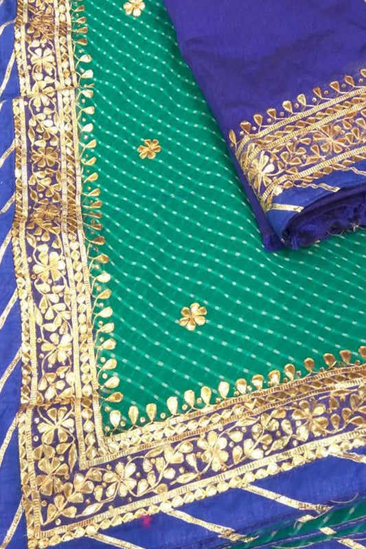 Stunning Green and Blue Gota Patti Georgette Saree for Elegant Occasions - Luxurion World