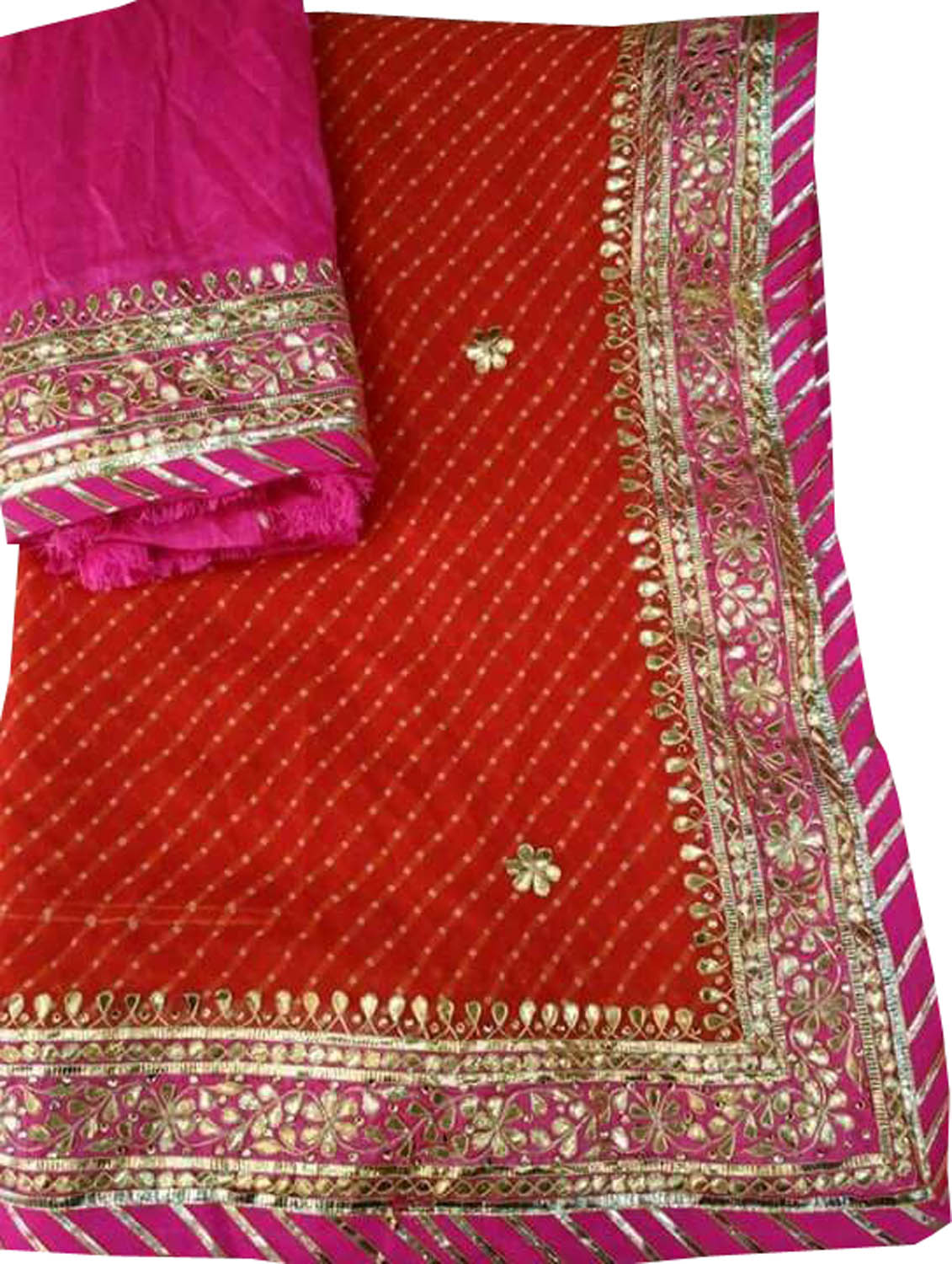 Stunning Orange and Pink Gota Patti Georgette Saree for Elegant Occasions - Luxurion World