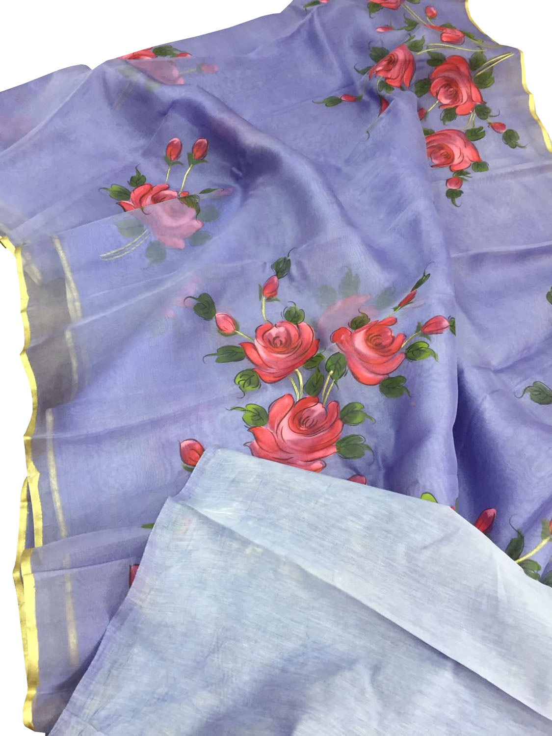 Exquisite Purple Organza Saree with Hand Painted Design and Zari Border - Luxurion World
