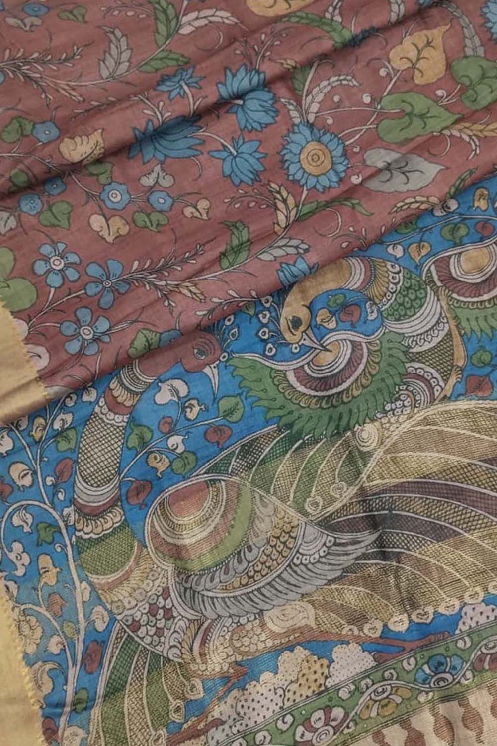 Forest Wild Kalamkari Tussar Silk Saree