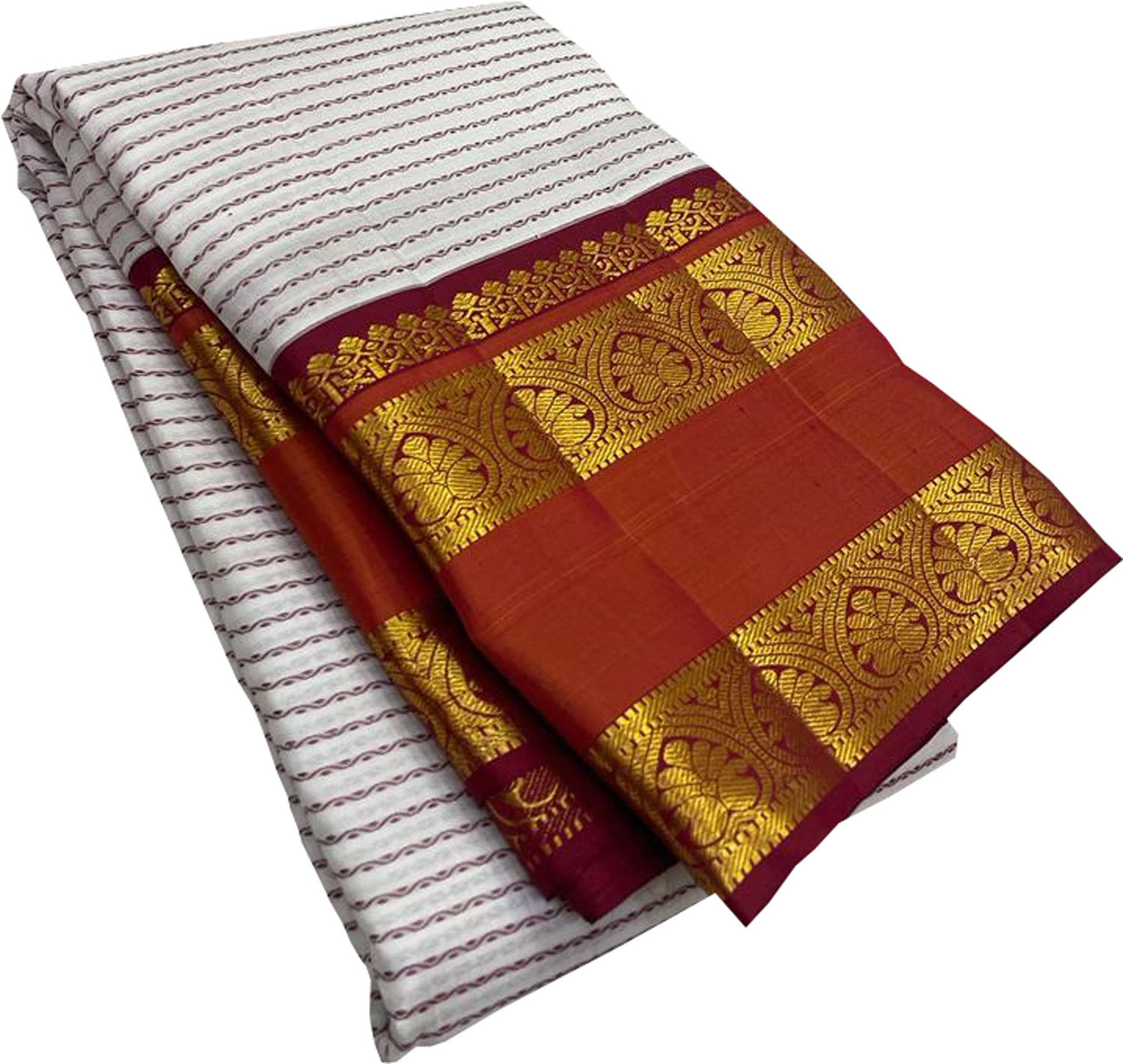 Off White Kanjeevaram Handloom Pure Silk Saree - Luxurion World