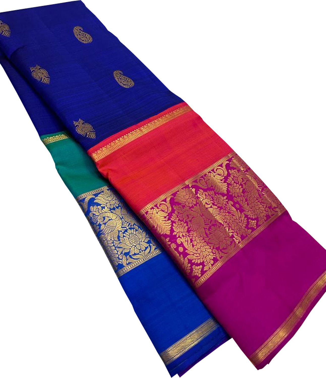 Blue Kanjeevaram Handloom Pure Silk Saree - Luxurion World
