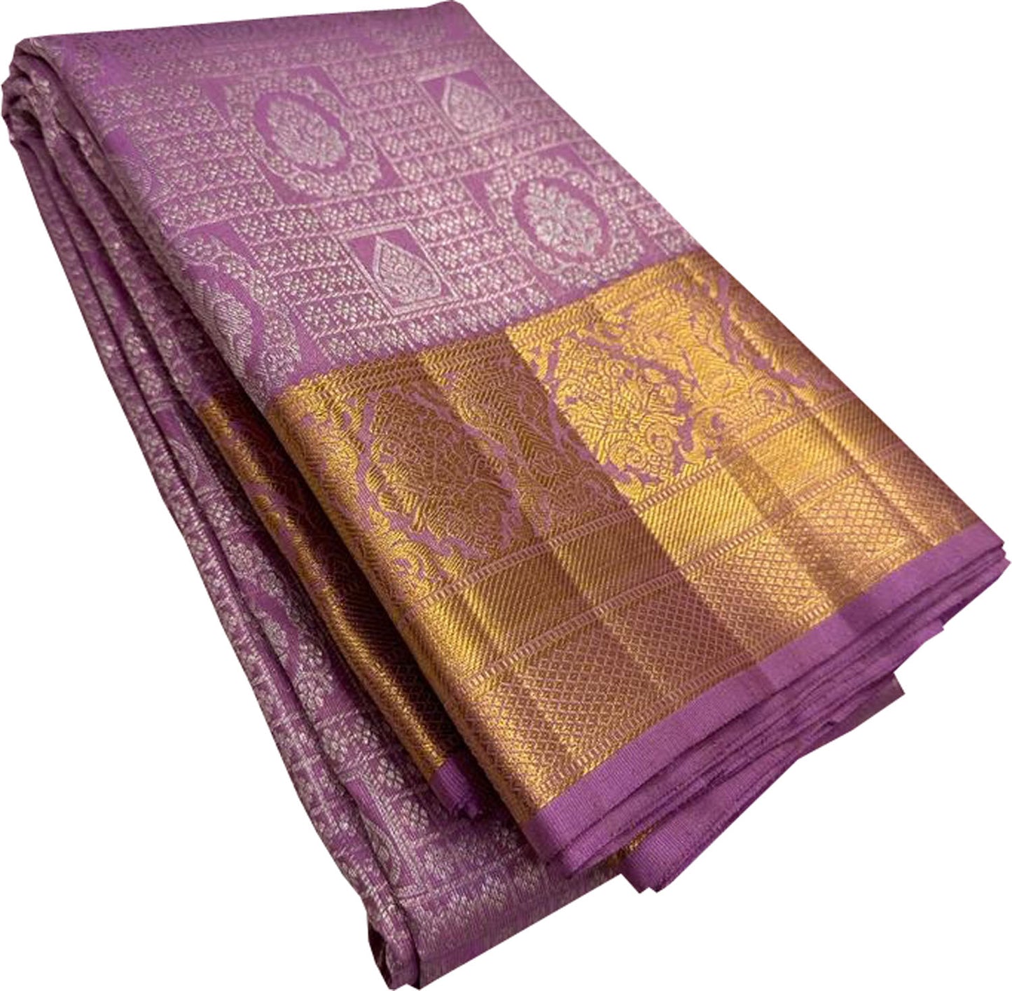 Lavender Kanjeevaram Handloom Pure Silk Saree - Luxurion World