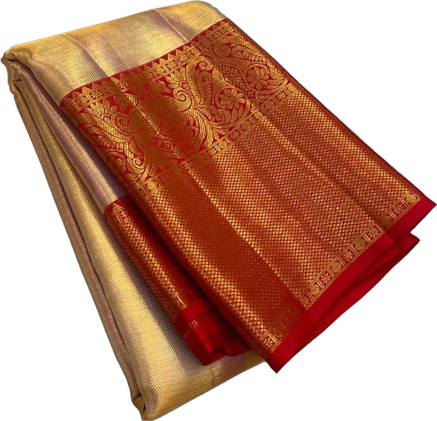 Golden Kanjeevaram Handloom Pure Silk Saree - Luxurion World