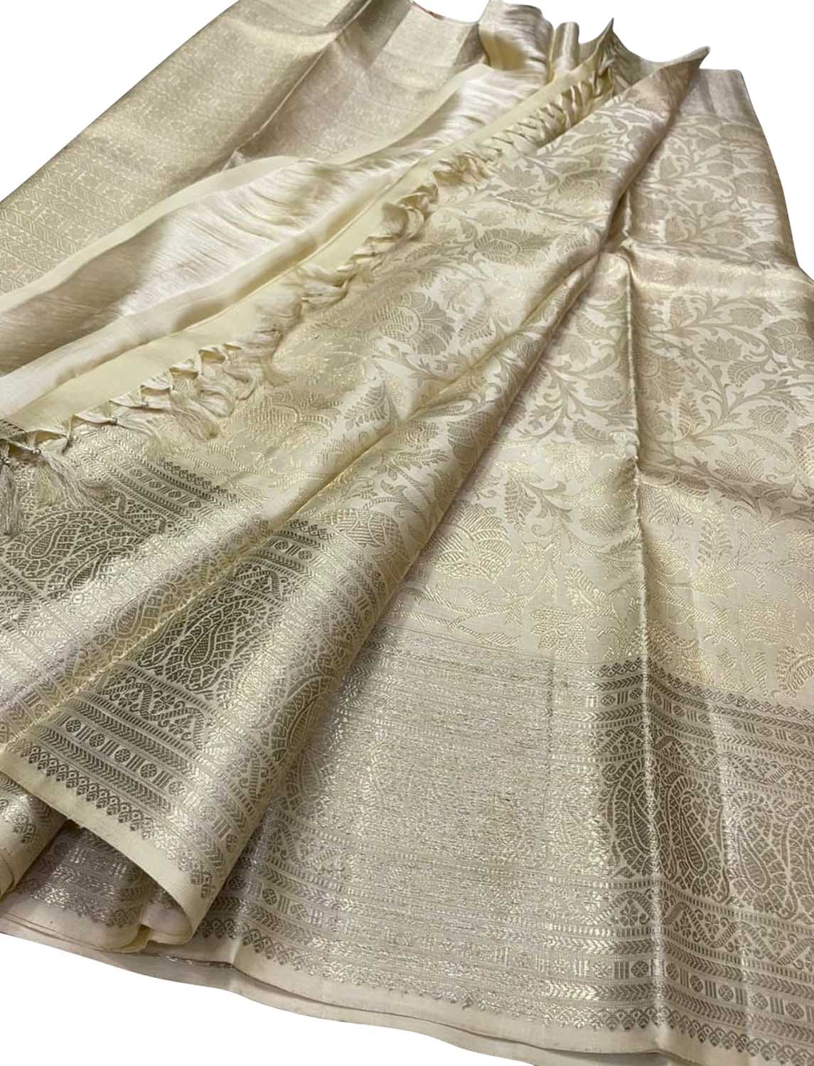 Exquisite Silver Handloom Kanjeevaram Pure Silk Saree - Luxurion World