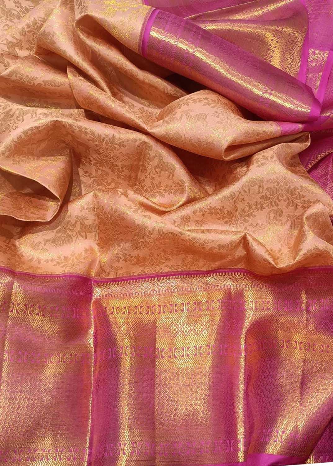 Pure Silk Pink Handloom Kanjeevaram Saree: Traditional Elegance - Luxurion World