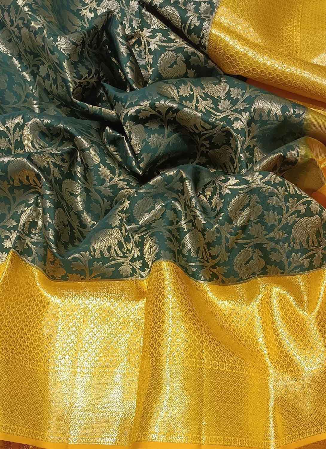 Green Handloom Kanjeevaram Pure Silk Saree: Exquisite Elegance - Luxurion World