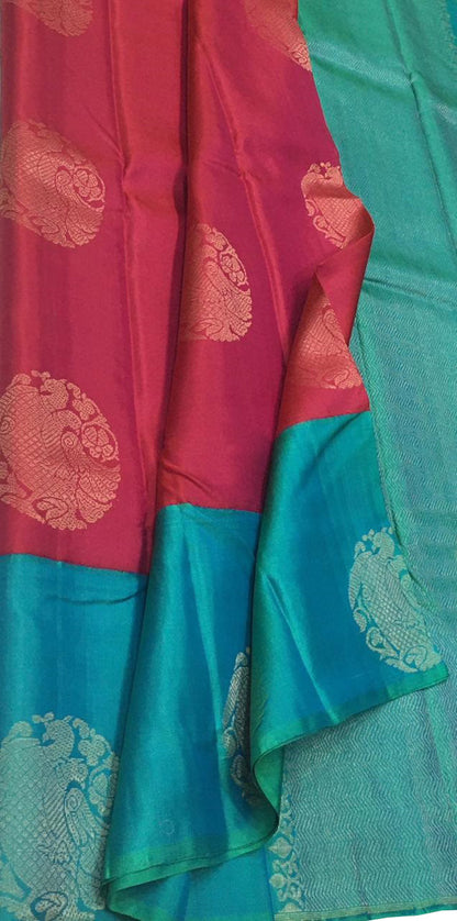 Rose Pink Handloom Kanjeevaram Pure Silk Saree - Luxurion World