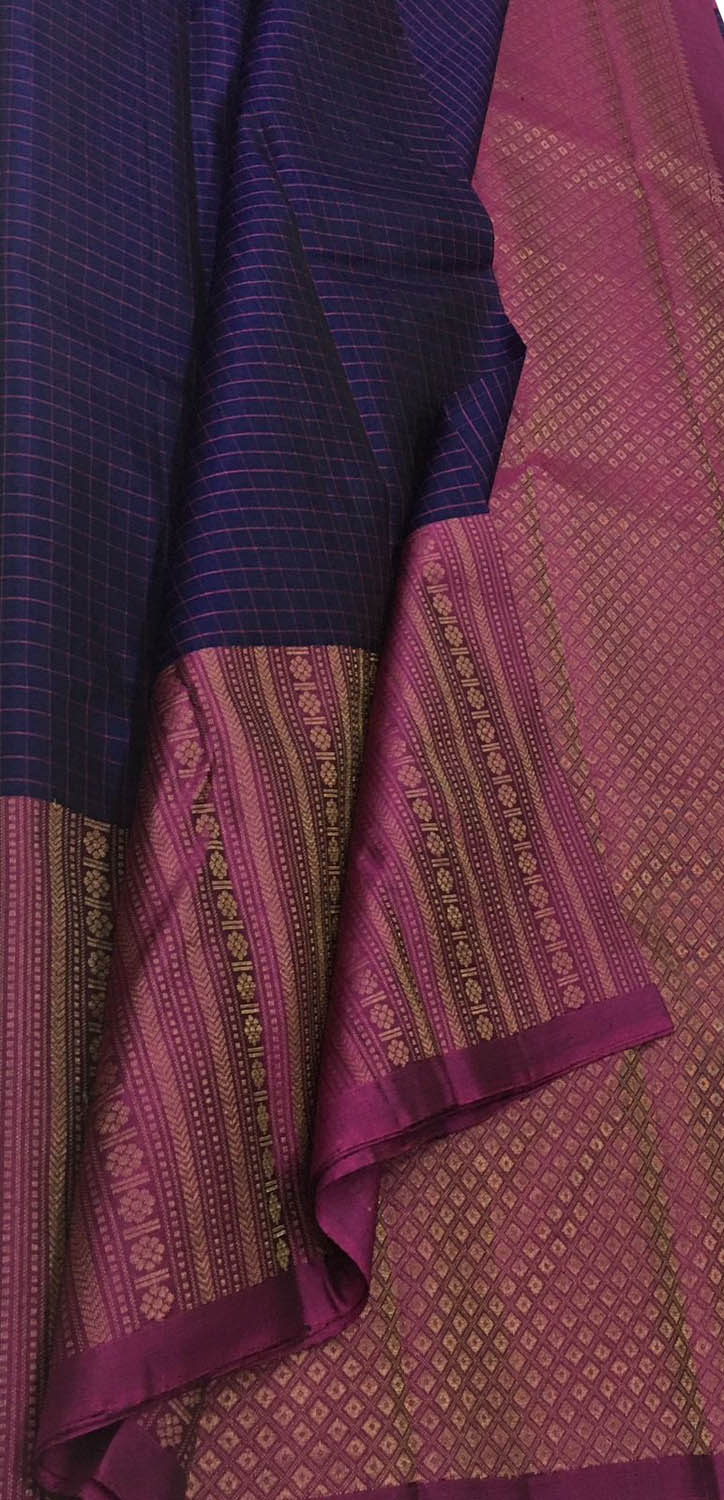 Blue Purple Handloom Kanjeevaram Silk Saree - Luxurion World