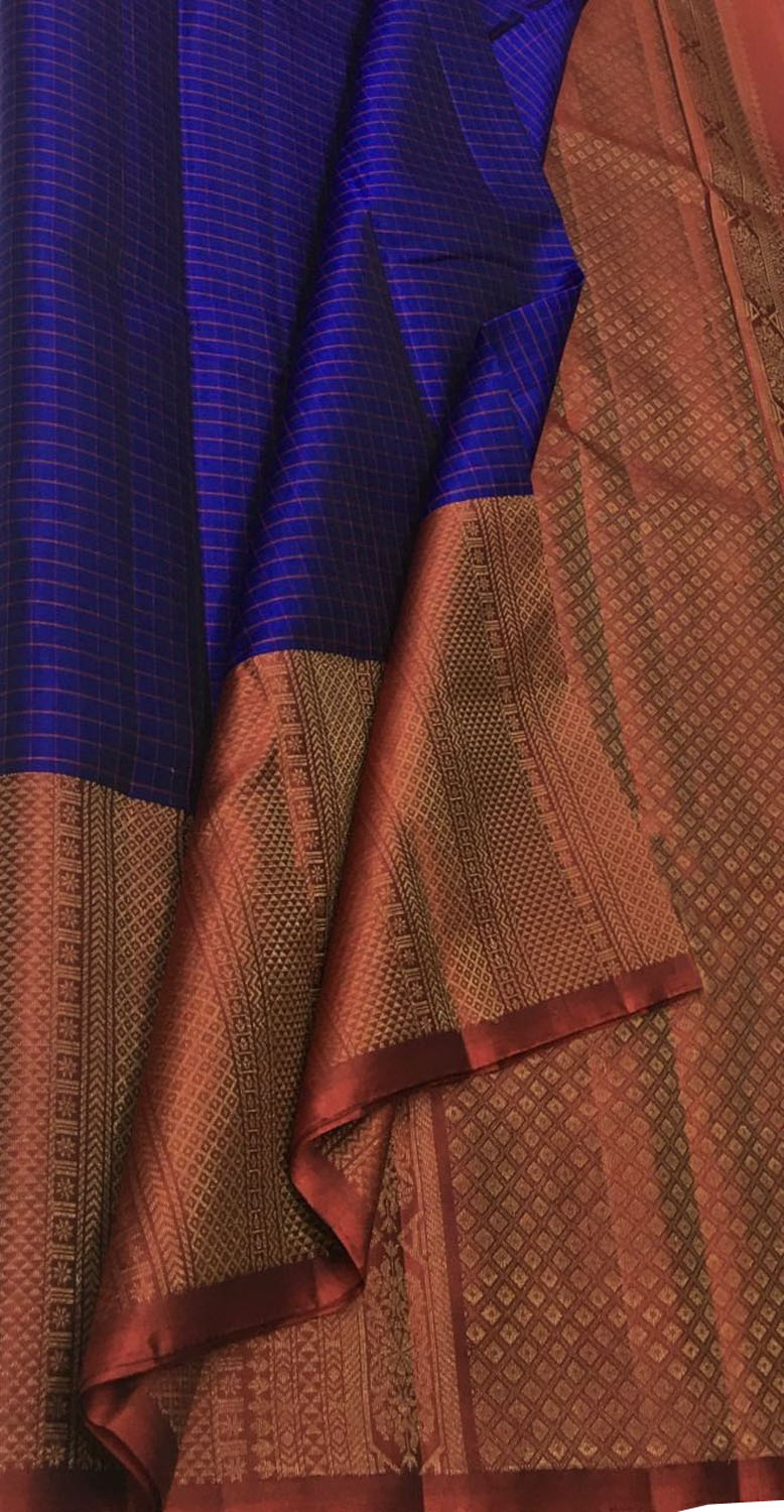 Royal Blue Handloom Kanjeevaram Pure Silk Saree - Luxurion World