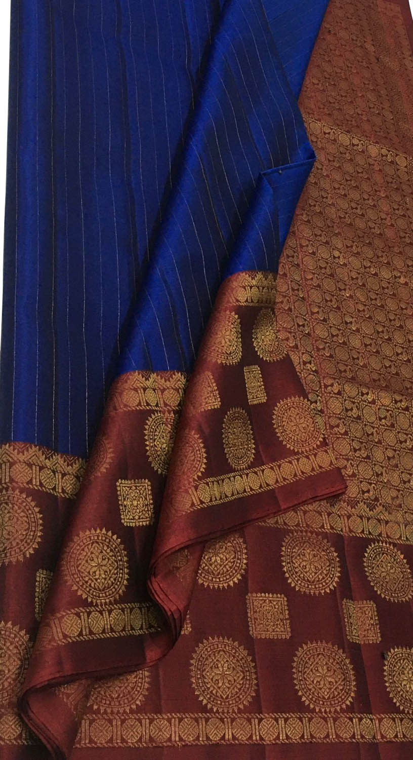 Blue Handloom Kanjeevaram Pure Silk Saree - Luxurion World