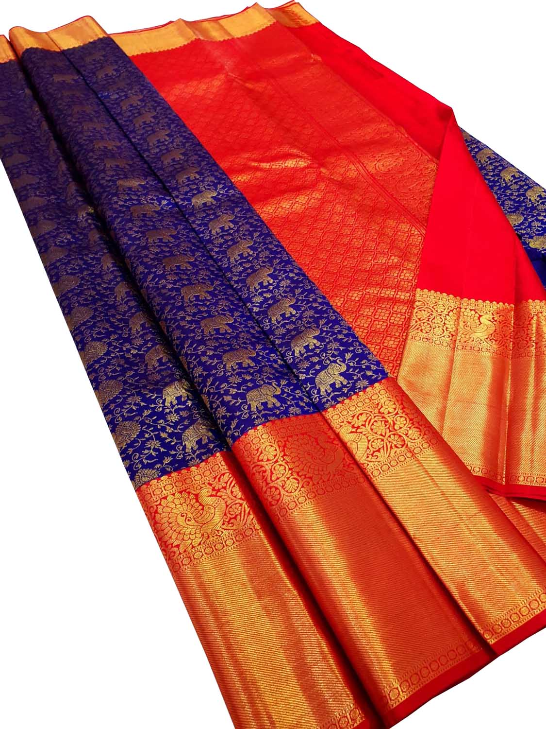 Pure Silk Blue Kanjeevaram Handloom Saree: Traditional Elegance - Luxurion World