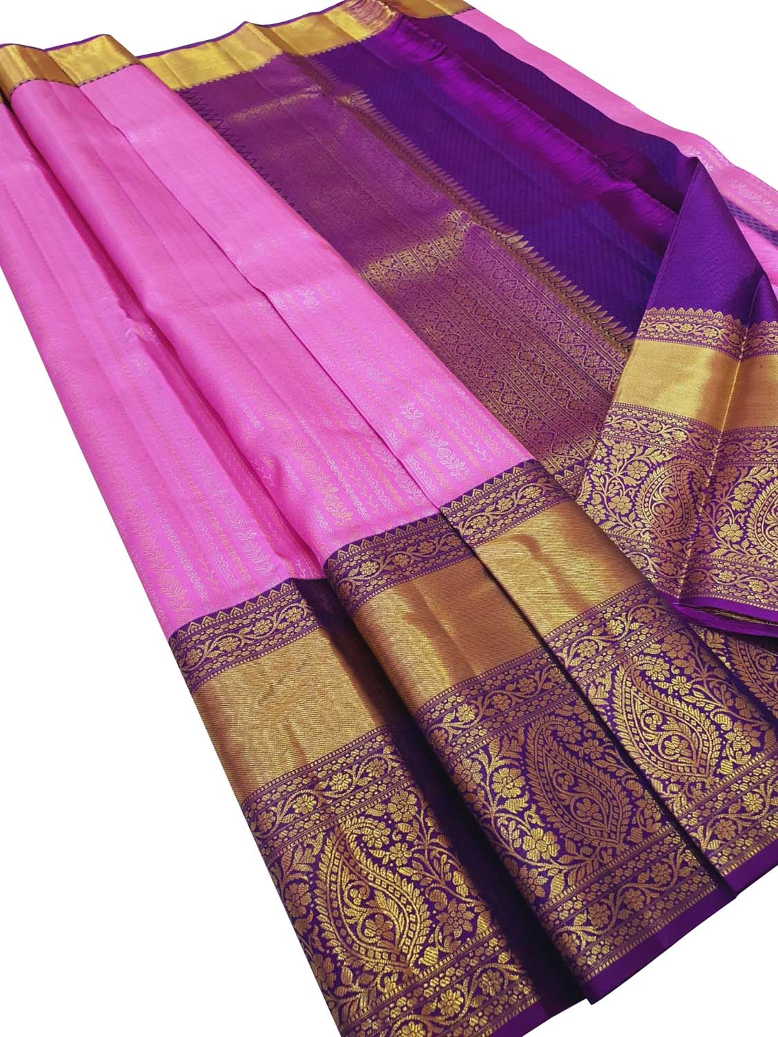 Pure Silk Pink Kanjeevaram Handloom Saree - Traditional Elegance - Luxurion World