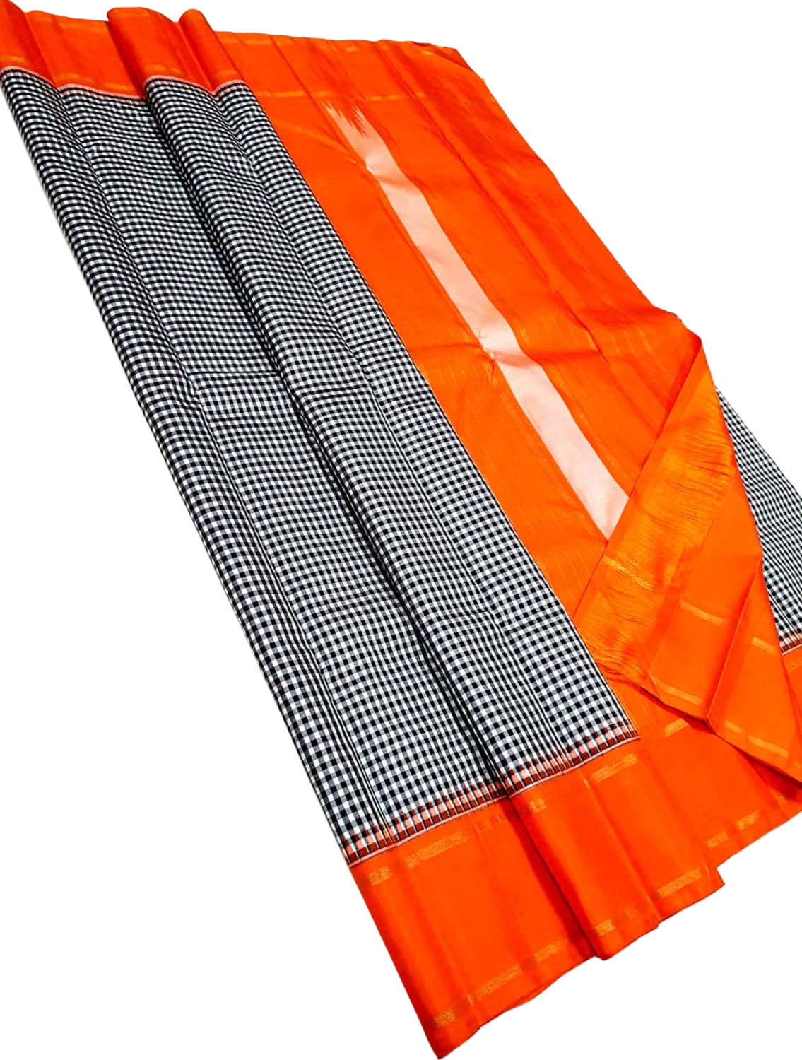 Black And White Pure Kanjivaram Silk Korvai Handloom Saree