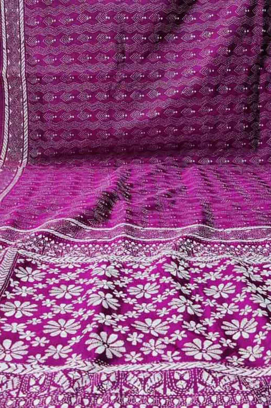 Exquisite Purple Kantha Work Bangalore Silk Saree
