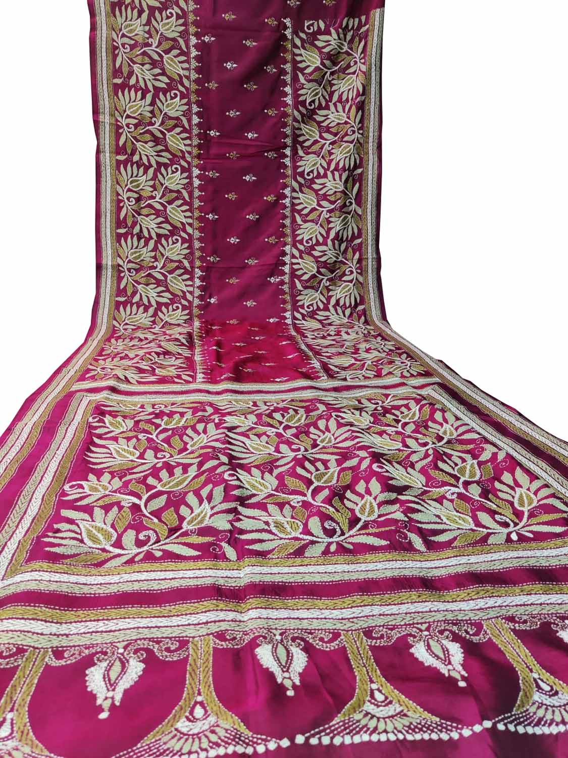 Exquisite Pink Kantha Work Bangalore Silk Saree - Luxurion World