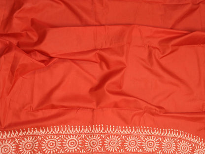 Orange Embroidered Kantha Pure Banglore Silk Saree - Luxurion World