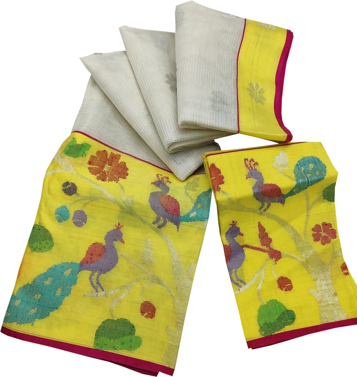 Stunning Off White and Yellow Kota Doria Saree with Real Zari Weaving - Luxurion World