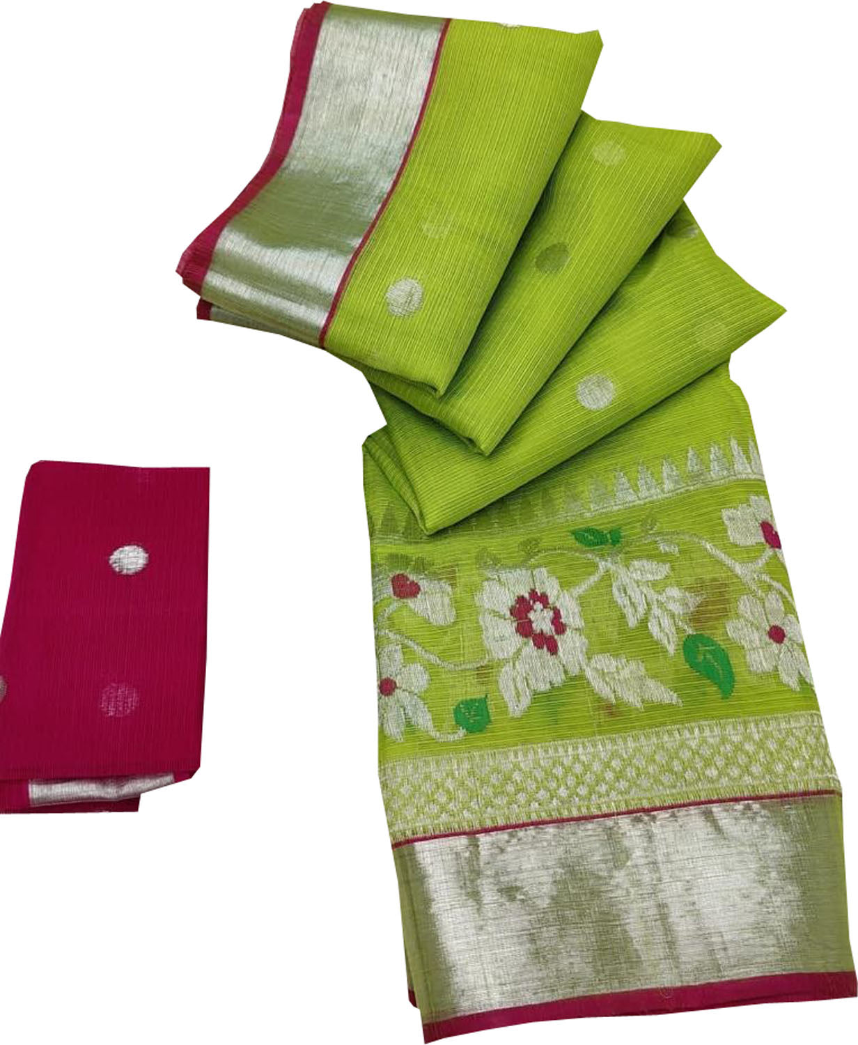 Green Kota Doria Handloom Saree with Real Zari Weaving - Luxurion World