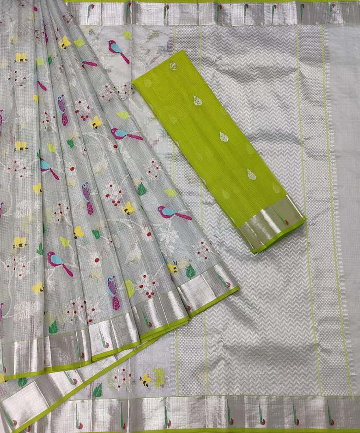 Stunning Off White Kota Doria Tissue Silk Saree with Real Zari Work - Luxurion World