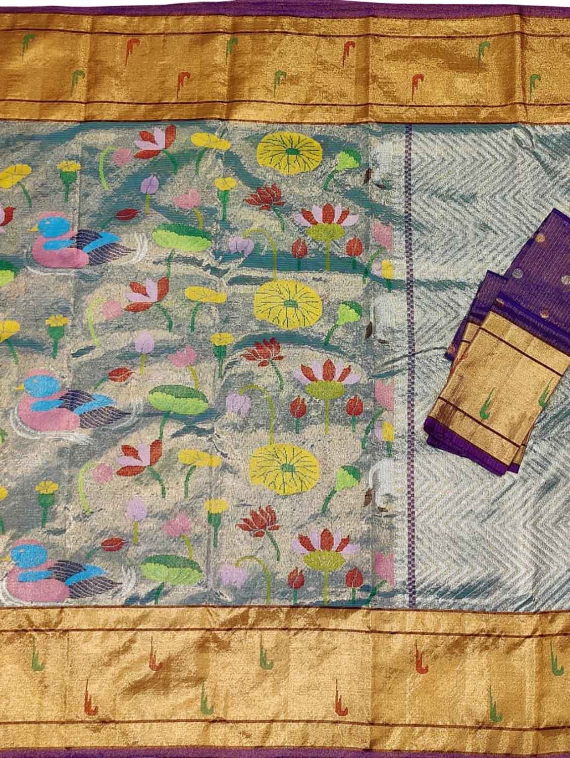 Blue Kota Doria Handloom Real Zari Double Tissue Saree - Luxurion World