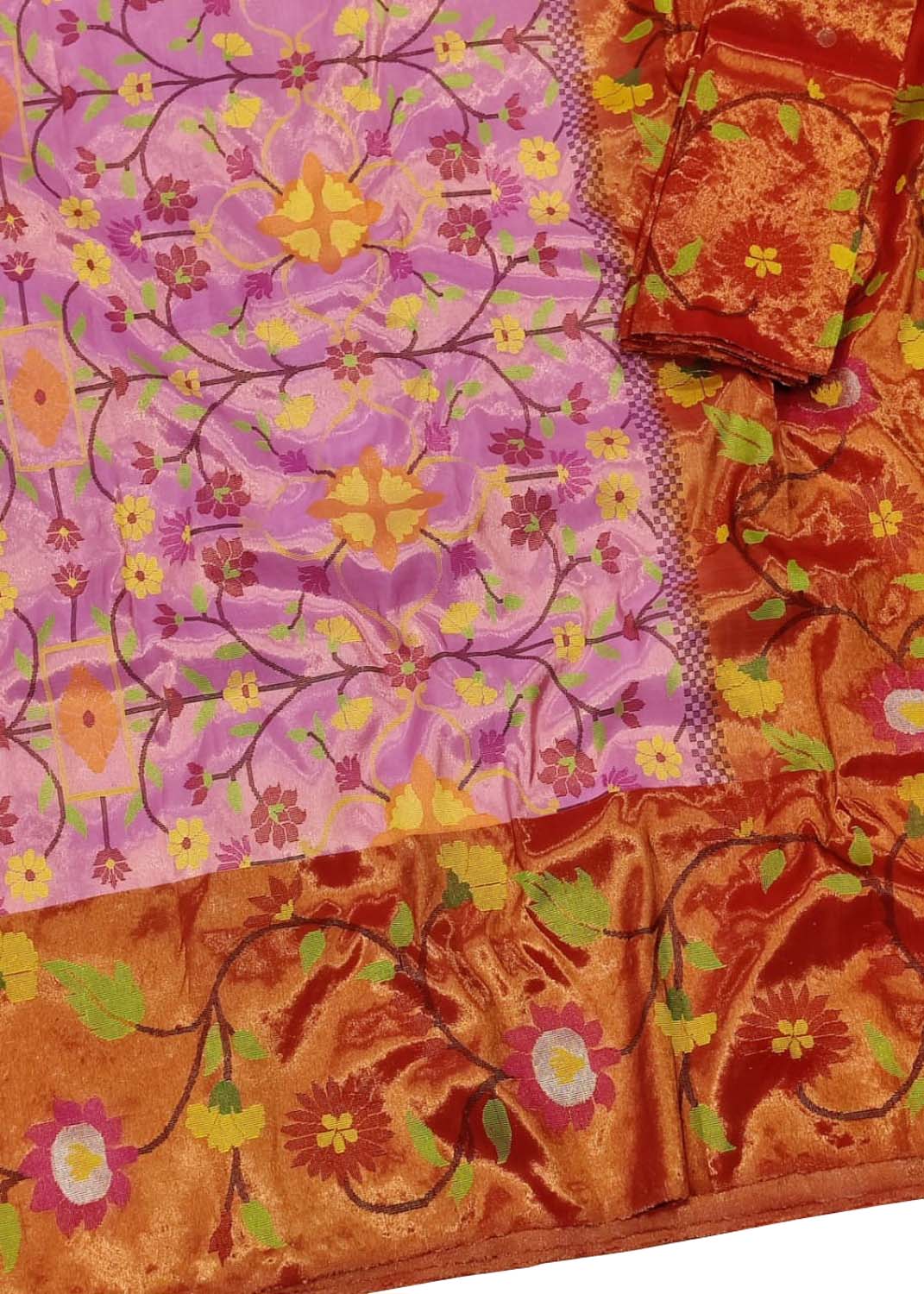 Pink Kota Doria Handloom Real Zari Saree - Luxurion World