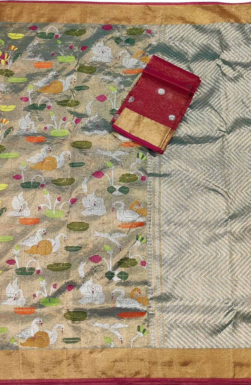 Pastel Kota Doria Handloom Real Zari Double Tissue Saree - Luxurion World