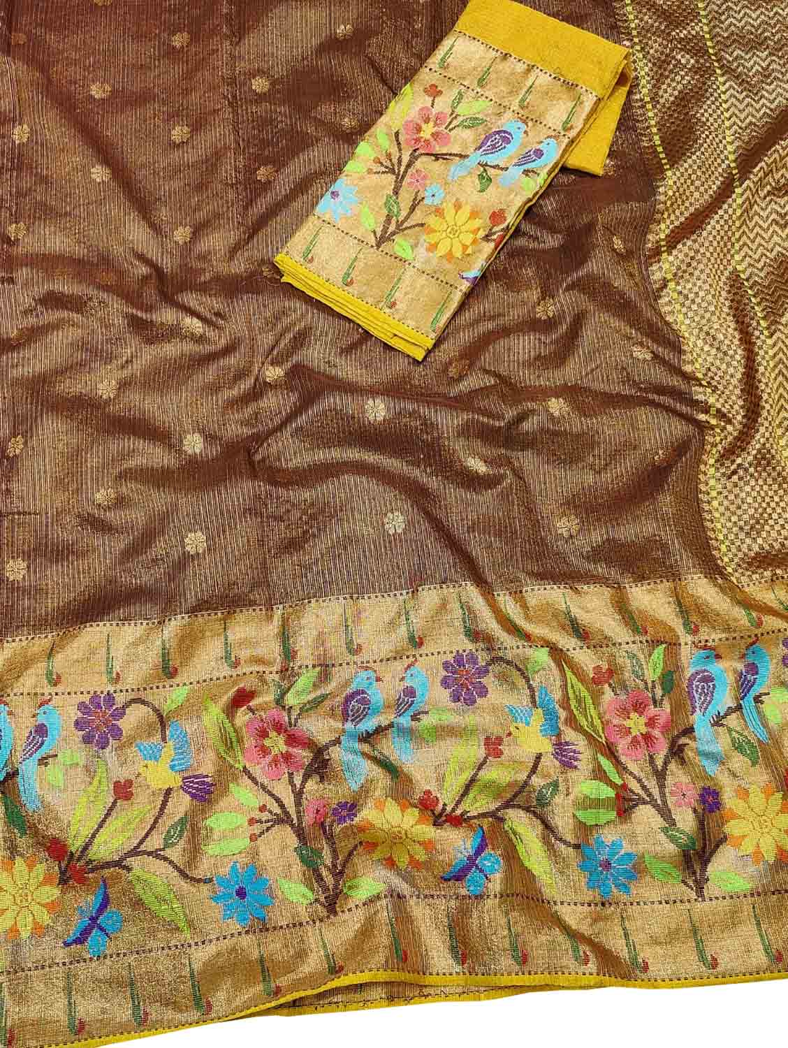 Golden Kota Doria Handloom Tissue Zari Saree - Luxurion World