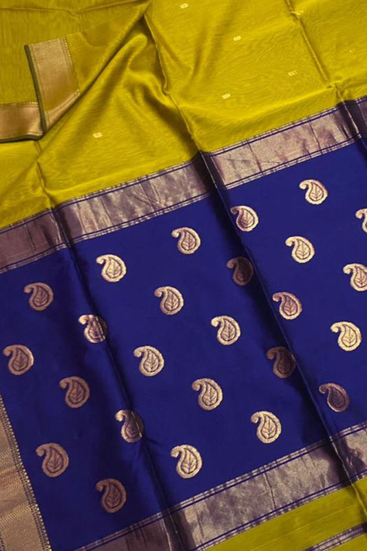 Green And Blue Maheshwari Handloom Cotton Silk Saree - Luxurion World