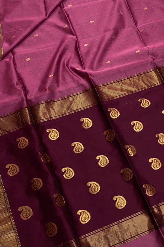 Pink And Purple Maheshwari Handloom Cotton Silk Saree - Luxurion World