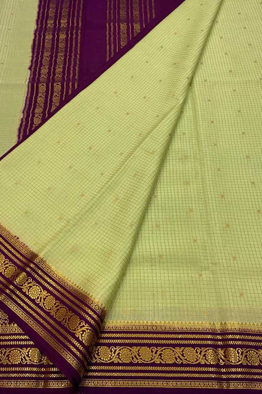 Green & Purple Mysore Handloom Crepe Silk Saree