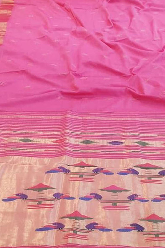 Pink Paithani Handloom Pure Cotton Saree