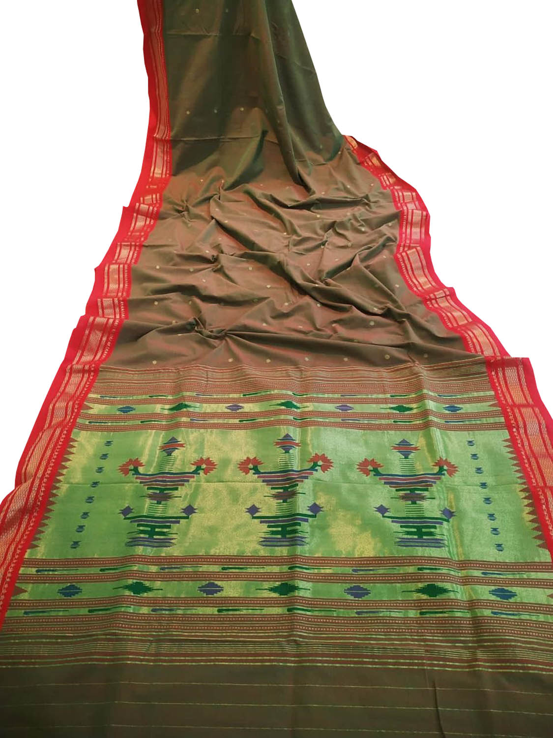 Stunning Green Handloom Paithani Pure Cotton Saree - Perfect for Any Occasion! - Luxurion World