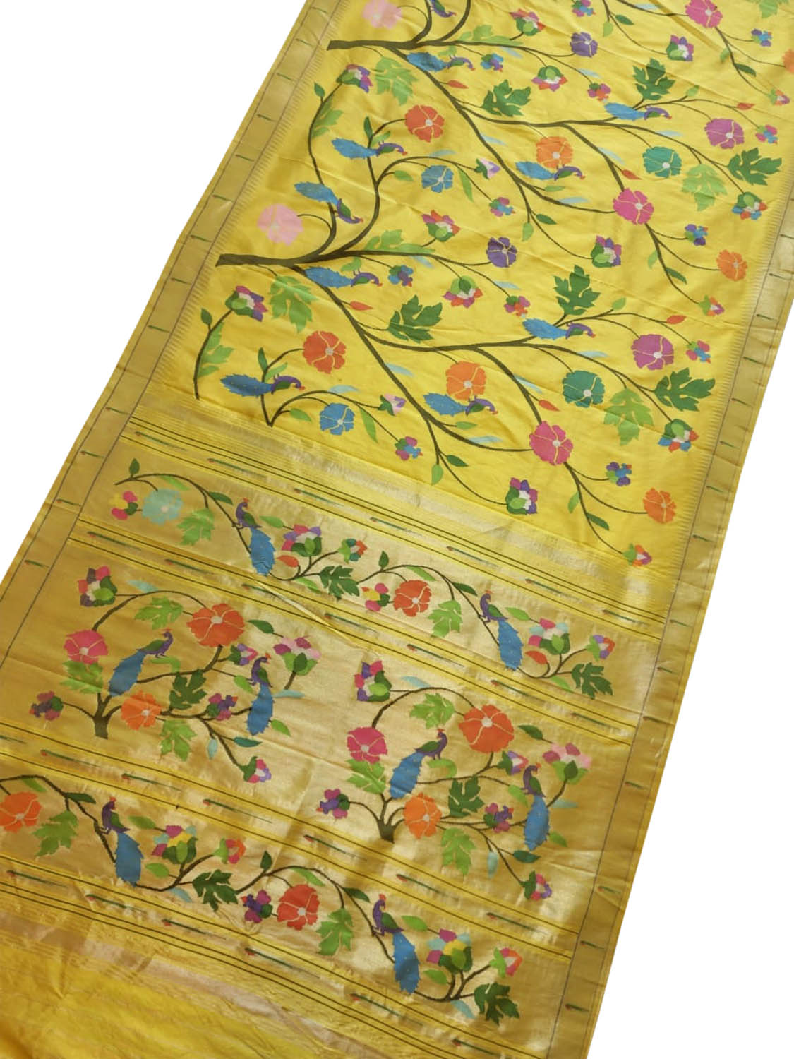 Yellow Paithani Handloom Pure Silk Brocade Saree - Luxurion World