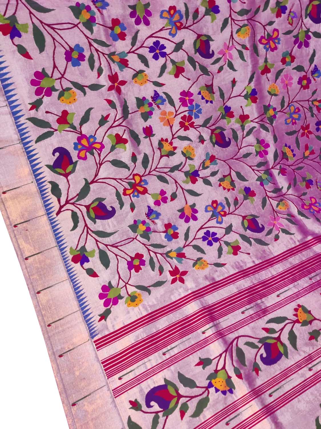 Pink Paithani Handloom Pure Silk Brocade Saree - Luxurion World