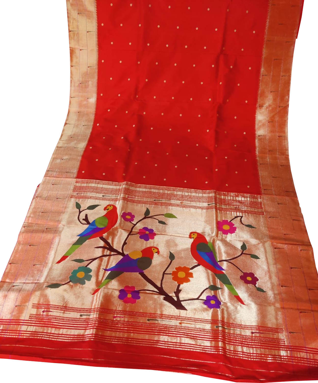 Red Pure Silk Handloom Paithani Saree - Luxurion World