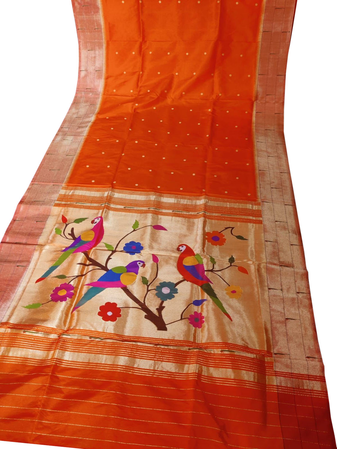 Orange Pure Silk Handloom Paithani Saree - Luxurion World